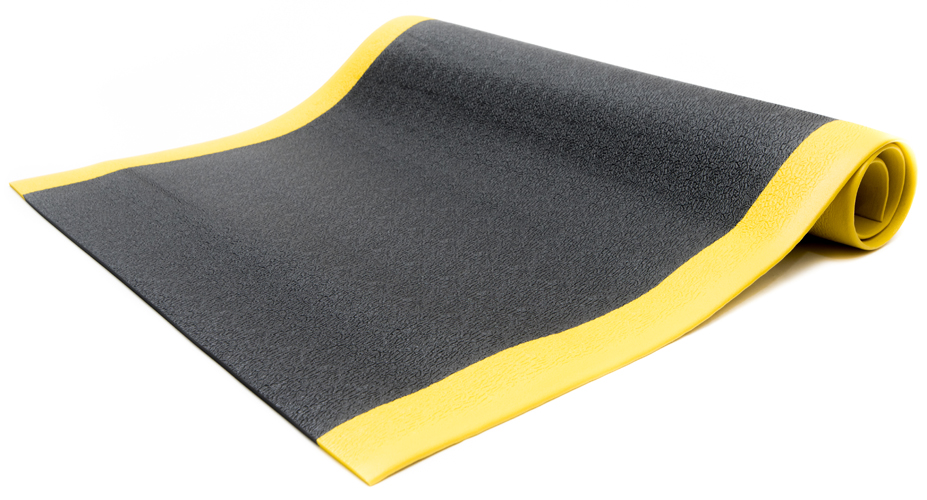 black and yellow anti fatigue mat textured