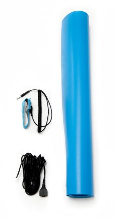 3 Wide x 4 Long x 0.06 Thick Blue Bertech ESD Two Layer Rubber Mat Kit with a Wrist Strap and a Grounding Cord 
