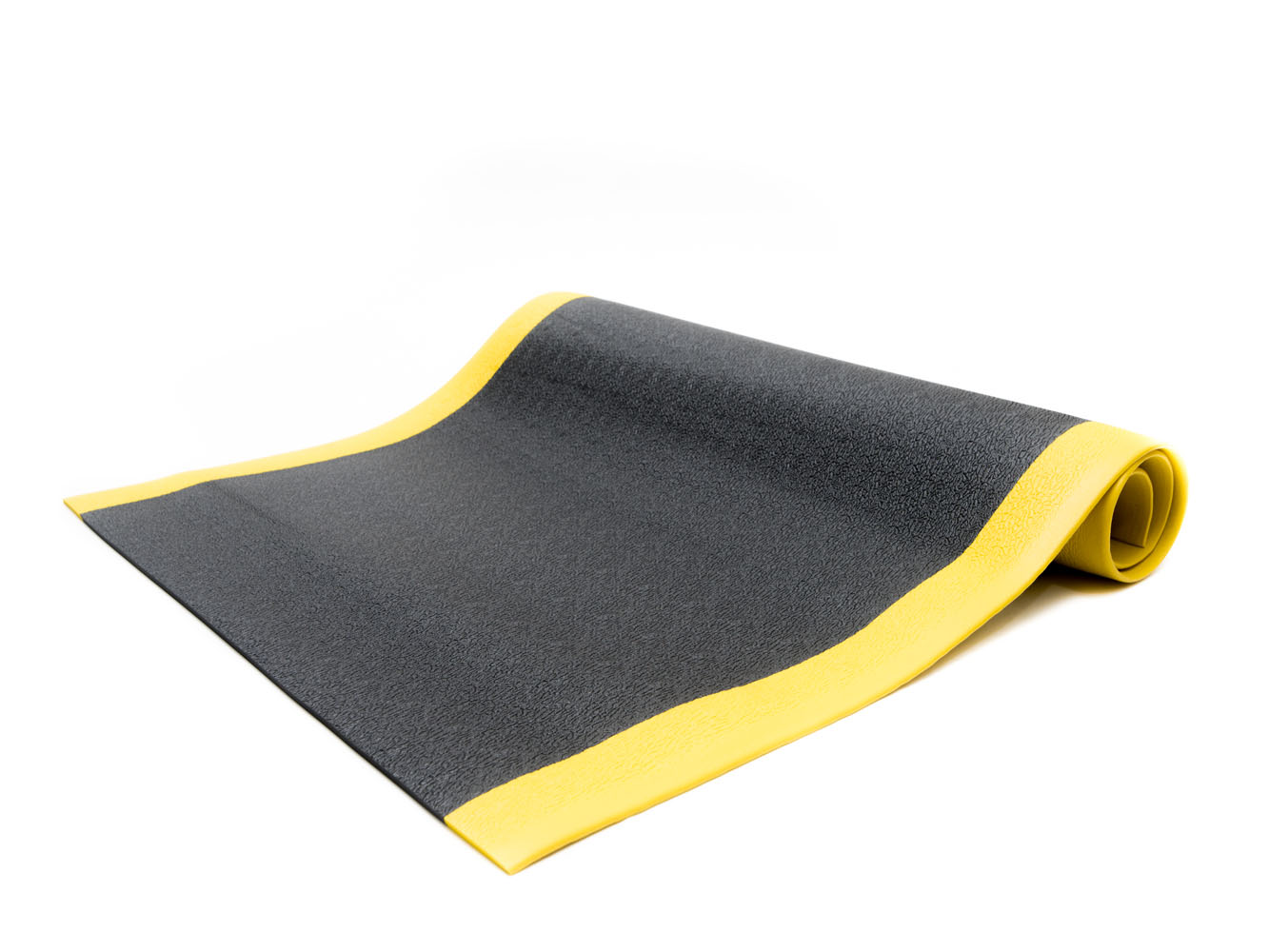 2 Wide x 3 Long x 3/8 Thick Made in USA Black w/Yellow Border Bevelled on All Four Sides Bertech Anti Fatigue Vinyl Foam Floor Mat Textured Pattern 
